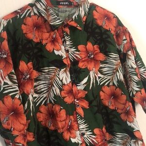 Men's spring Y2k cotton viscose blend Green Floral Shirt